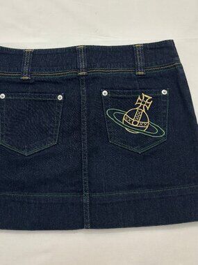Vintage Vivienne Westwood Denim Mini Skirt w/ Orb Embroidery